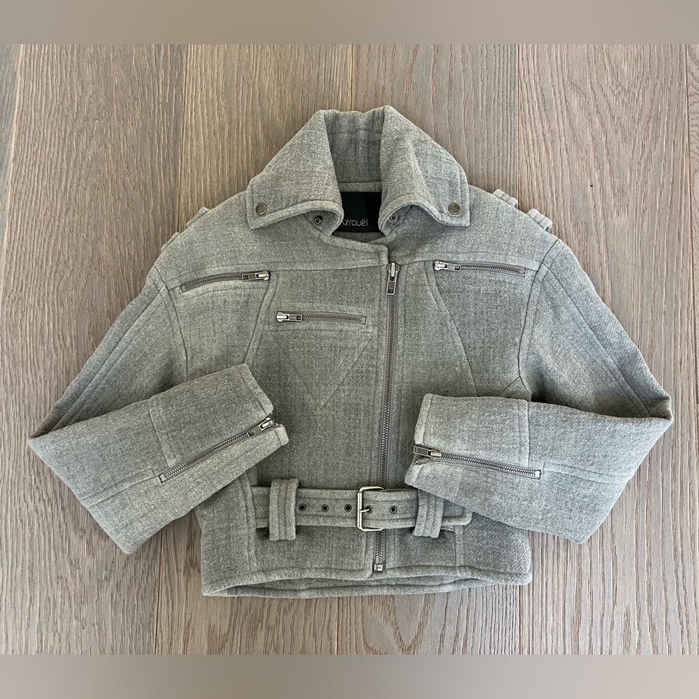 Yigal Azrouel Gray Cropped Jacket with Belted Waist - Picture 9 of 13